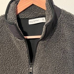 Hill City Mens Medium Sherpa Deep High Pile 1/4 Zip Fleece Sweatshirt Rare